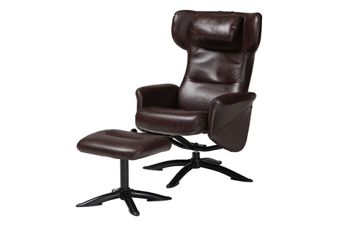 Baxton Studio Elwood Modern Brown Faux Leather 2-Piece Lounge Chair and Footrest Set