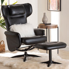 Baxton Studio Elwood Modern Black Faux Leather 2-Piece Lounge Chair and Footrest Set