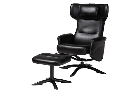 Baxton Studio Elwood Modern Black Faux Leather 2-Piece Lounge Chair and Footrest Set