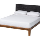 Baxton Studio Mariette Japandi Dark Grey Teddy Fabric and Walnut Brown Wood Queen Bed