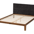 Baxton Studio Mariette Japandi Dark Grey Teddy Fabric and Walnut Brown Wood Queen Bed