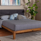 Baxton Studio Mariette Japandi Dark Grey Teddy Fabric and Walnut Brown Wood Queen Bed