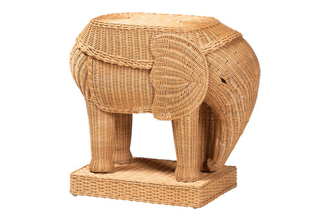 bali & pari Elissa Bohemian Light Honey Rattan Elephant End Table
