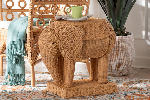 bali & pari Elissa Bohemian Light Honey Rattan Elephant End Table