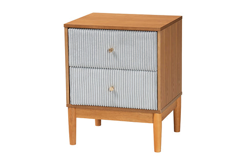 Baxton Studio Taylin Mid-Century Grey Corduroy and Oak Brown Wood 2-Drawer Nightstand