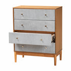 Baxton Studio Taylin Mid-Century Grey Corduroy and Oak Brown Wood 4-Drawer Chest