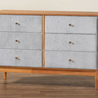 Baxton Studio Taylin Mid-Century Grey Corduroy and Oak Brown Wood 6-Drawer Dresser