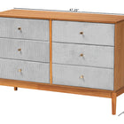 Baxton Studio Taylin Mid-Century Grey Corduroy and Oak Brown Wood 6-Drawer Dresser
