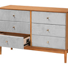 Baxton Studio Taylin Mid-Century Grey Corduroy and Oak Brown Wood 6-Drawer Dresser