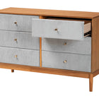 Baxton Studio Taylin Mid-Century Grey Corduroy and Oak Brown Wood 6-Drawer Dresser