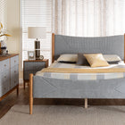 Baxton Studio Taylin Mid-Century Grey Corduroy and Oak Brown Wood Queen 4-Piece Bedroom Set with Two Nightstands