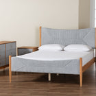 Baxton Studio Taylin Mid-Century Grey Corduroy and Oak Brown Wood Queen 4-Piece Bedroom Set with Two Nightstands
