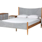 Baxton Studio Taylin Mid-Century Grey Corduroy and Oak Brown Wood Queen 4-Piece Bedroom Set with Two Nightstands