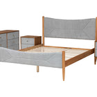 Baxton Studio Taylin Mid-Century Grey Corduroy and Oak Brown Wood Queen 4-Piece Bedroom Set with Two Nightstands