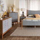 Baxton Studio Taylin Mid-Century Grey Corduroy and Oak Brown Wood Queen 4-Piece Bedroom Set