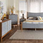 Baxton Studio Taylin Mid-Century Grey Corduroy and Oak Brown Wood Queen 5-Piece Bedroom Set