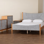 Baxton Studio Taylin Mid-Century Grey Corduroy and Oak Brown Wood Queen 5-Piece Bedroom Set