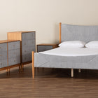 Baxton Studio Taylin Mid-Century Grey Corduroy and Oak Brown Wood Queen 4-Piece Bedroom Set