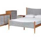 Baxton Studio Taylin Mid-Century Grey Corduroy and Oak Brown Wood Queen 4-Piece Bedroom Set