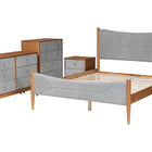 Baxton Studio Taylin Mid-Century Grey Corduroy and Oak Brown Wood Queen 4-Piece Bedroom Set