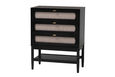 Baxton Studio Shirin Mid-Century Beige Fabric and Black Wood 3-Drawer Chest