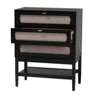 Baxton Studio Shirin Mid-Century Beige Fabric and Black Wood 3-Drawer Chest