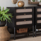 Baxton Studio Shirin Mid-Century Beige Fabric and Black Wood 3-Drawer Chest