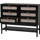 Baxton Studio Shirin Mid-Century Beige Fabric and Black Wood 6-Drawer Dresser