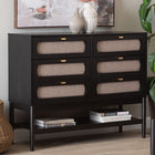 Baxton Studio Shirin Mid-Century Beige Fabric and Black Wood 6-Drawer Dresser