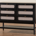 Baxton Studio Shirin Mid-Century Beige Fabric and Black Wood 6-Drawer Dresser