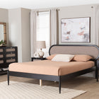 Baxton Studio Shirin Mid-Century Beige Fabric and Black Wood Queen 4-Piece Bedroom Set with Two nightstands