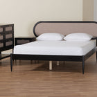 Baxton Studio Shirin Mid-Century Beige Fabric and Black Wood Queen 4-Piece Bedroom Set with Two nightstands