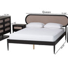 Baxton Studio Shirin Mid-Century Beige Fabric and Black Wood Queen 4-Piece Bedroom Set with Two nightstands