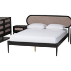 Baxton Studio Shirin Mid-Century Beige Fabric and Black Wood Queen 4-Piece Bedroom Set with Two nightstands