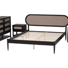 Baxton Studio Shirin Mid-Century Beige Fabric and Black Wood Queen 4-Piece Bedroom Set with Two nightstands