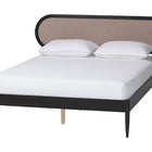 Baxton Studio Shirin Mid-Century Beige Fabric and Black Wood Queen 4-Piece Bedroom Set with Two nightstands