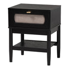 Baxton Studio Shirin Mid-Century Beige Fabric and Black Wood Queen 4-Piece Bedroom Set with Two nightstands