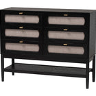 Baxton Studio Shirin Mid-Century Beige Fabric and Black Wood Queen 4-Piece Bedroom Set with Two nightstands