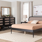 Baxton Studio Shirin Mid-Century Beige Fabric and Black Wood Queen 4-Piece Bedroom Set