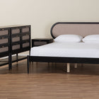 Baxton Studio Shirin Mid-Century Beige Fabric and Black Wood Queen 4-Piece Bedroom Set