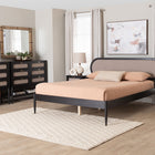 Baxton Studio Shirin Mid-Century Beige Fabric and Black Wood Queen 5-Piece Bedroom Set