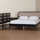 Baxton Studio Shirin Mid-Century Beige Fabric and Black Wood Queen 5-Piece Bedroom Set