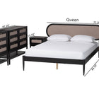 Baxton Studio Shirin Mid-Century Beige Fabric and Black Wood Queen 5-Piece Bedroom Set