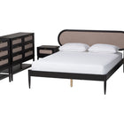 Baxton Studio Shirin Mid-Century Beige Fabric and Black Wood Queen 5-Piece Bedroom Set
