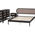 Baxton Studio Shirin Mid-Century Beige Fabric and Black Wood Queen 5-Piece Bedroom Set