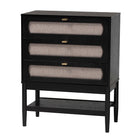 Baxton Studio Shirin Mid-Century Beige Fabric and Black Wood Queen 5-Piece Bedroom Set