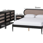 Baxton Studio Shirin Mid-Century Beige Fabric and Black Wood Queen 4-Piece Bedroom Set