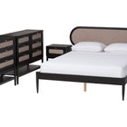 Baxton Studio Shirin Mid-Century Beige Fabric and Black Wood Queen 4-Piece Bedroom Set