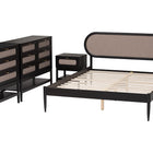 Baxton Studio Shirin Mid-Century Beige Fabric and Black Wood Queen 4-Piece Bedroom Set
