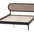 Baxton Studio Shirin Mid-Century Beige Fabric and Black Wood Queen Platform Bed